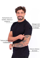 Camiseta Henley Slim Tricot Preto CW STORE