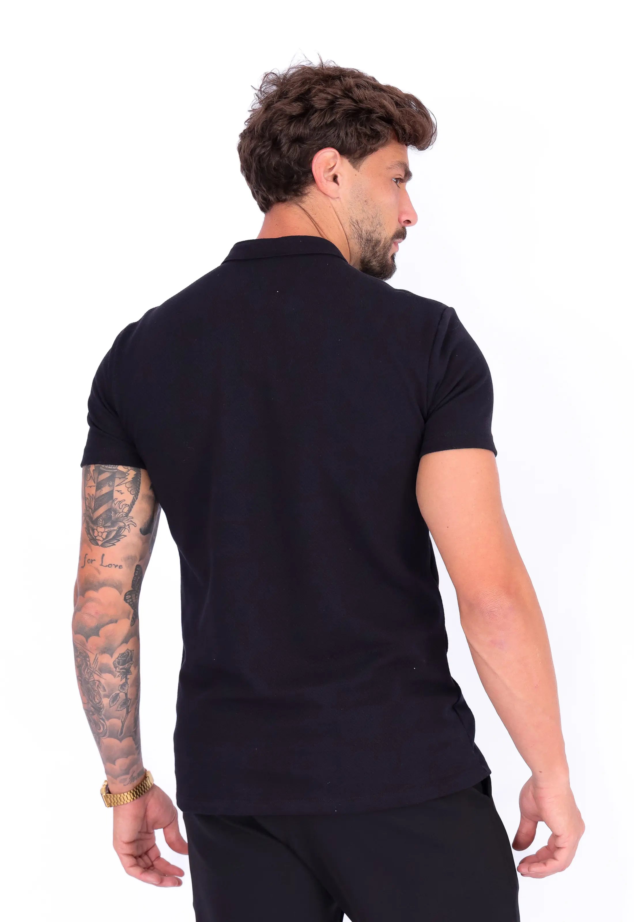 Camiseta Henley Slim Tricot Preto CW STORE