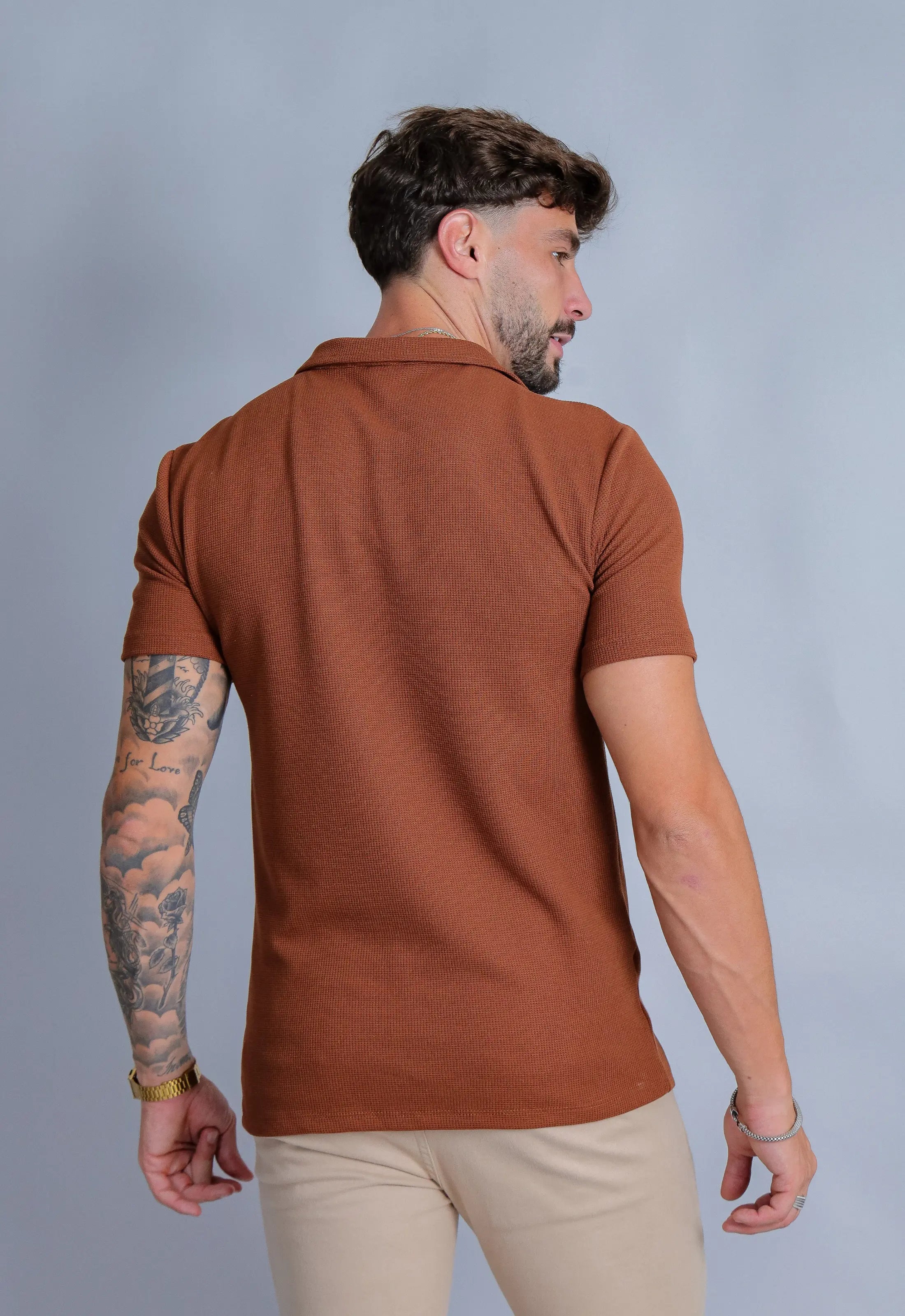 Camisa Polo Italiana Tricot Terracota Escuro CW STORE