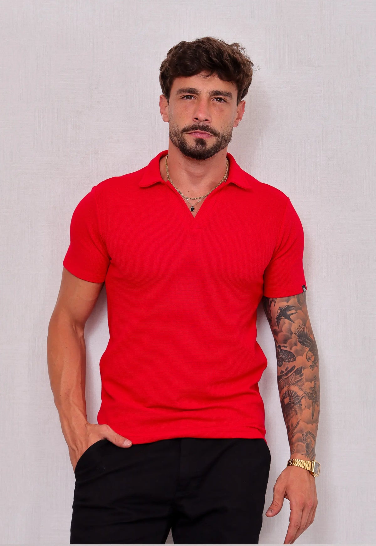 Camisa Polo Italiana Tricot Vermelha CW STORE