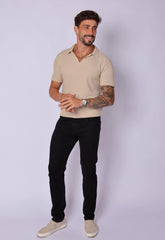 Camisa Polo Italiana Tricot Masculina Bege – toque macio e textura sofisticada | CW Store