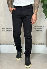 Calça Alfaiataria em Sarja com Elastano Masculina Preto – sarja com elastano para mais conforto | CW Store