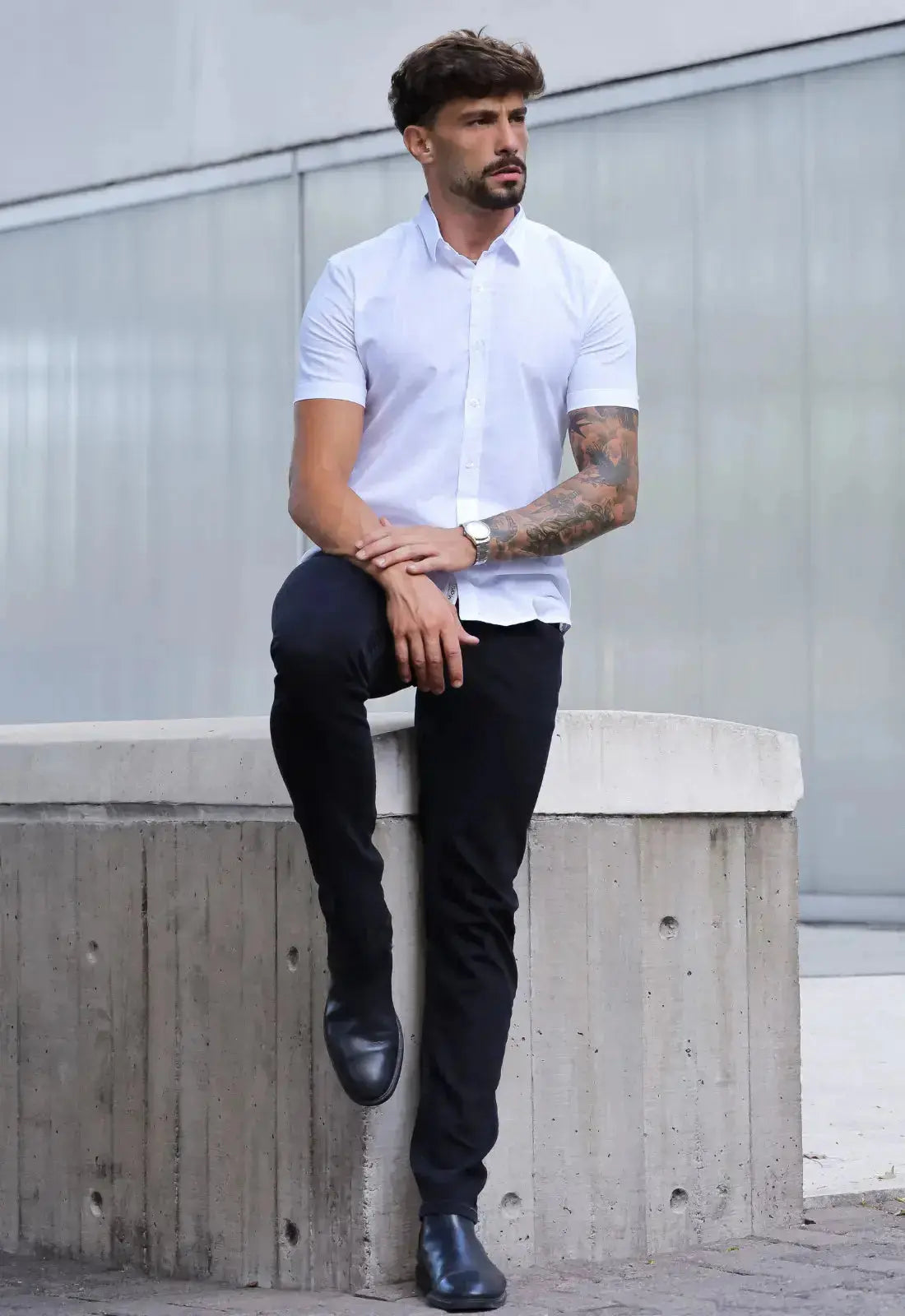 Camisa Masculina Manga Curta Flame Slim Branco – acabamento refinado | CW Store