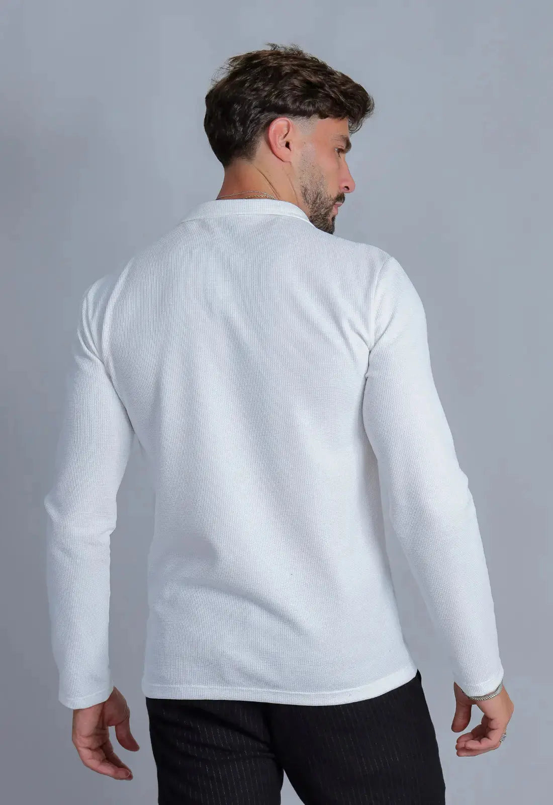 Camisa Polo Italiana Tricot Manga Longa Masculina Branca – conforto e elegância para o dia a dia | CW Store