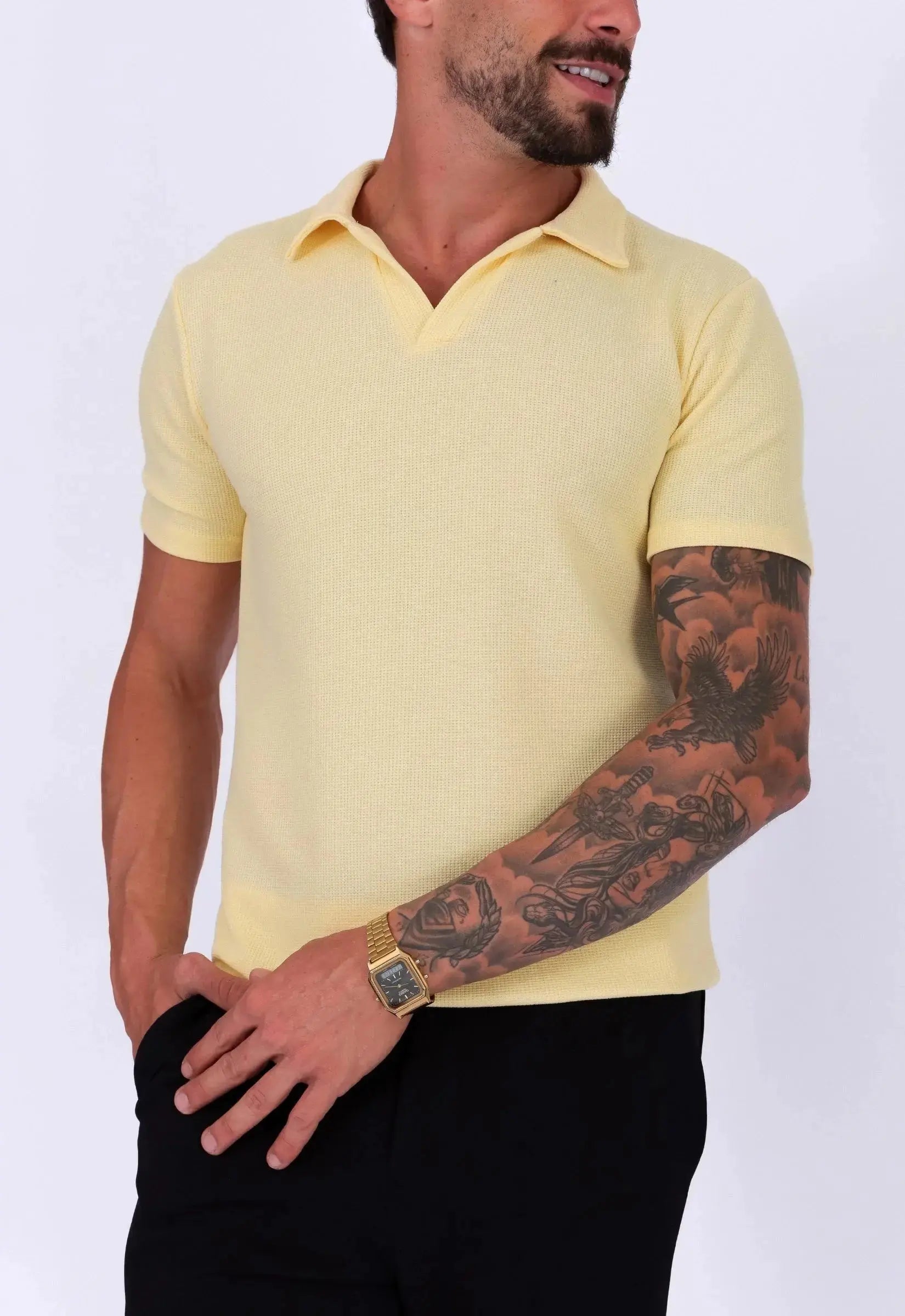 Camisa Polo Italiana Tricot Masculina Amarela – toque macio e textura sofisticada | CW Store