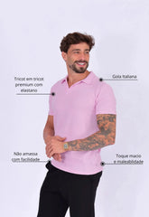 Camisa Polo Italiana Tricot Masculina Rosa Claro – tricô premium com elastano | CW Store