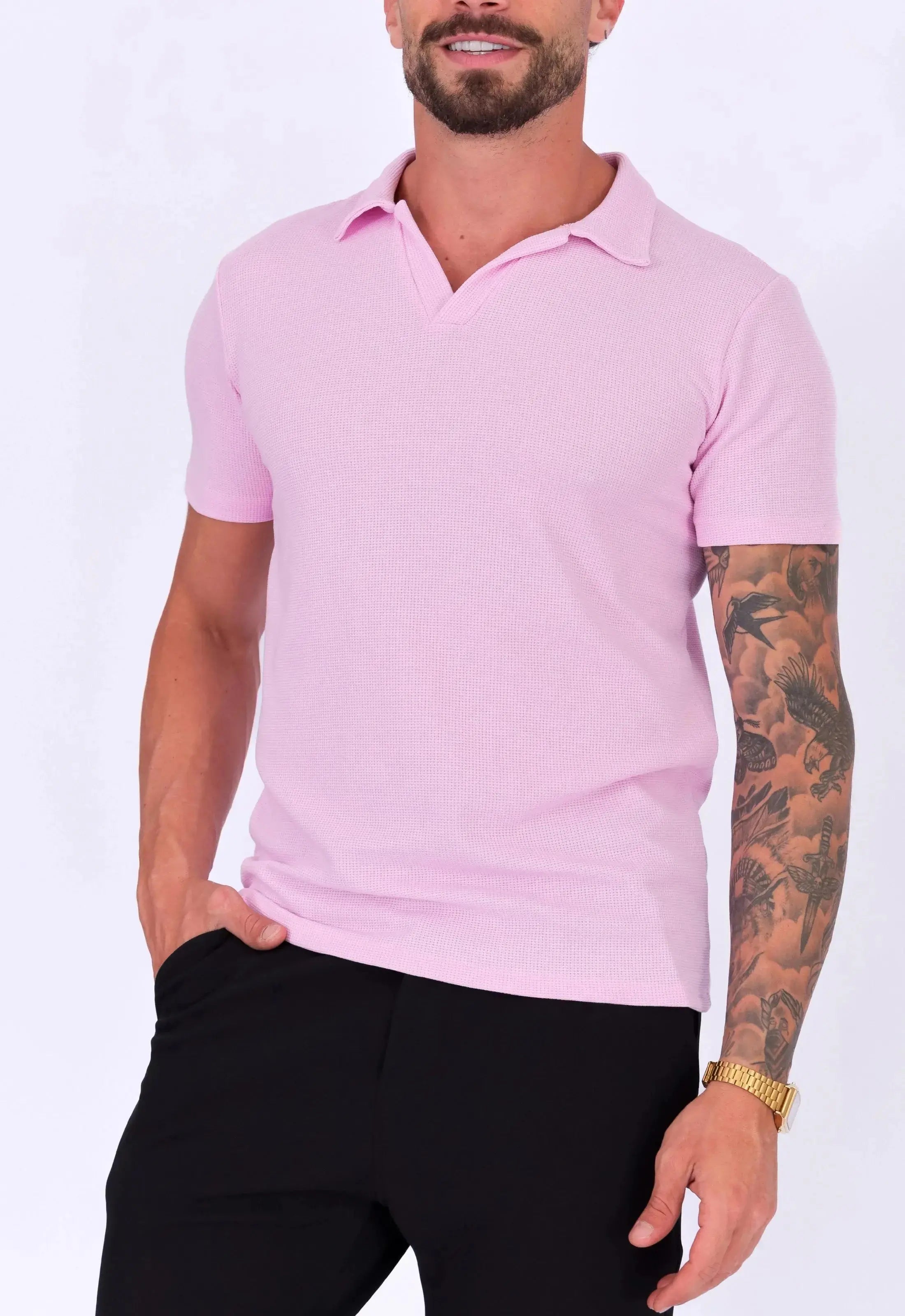 Camisa Polo Italiana Tricot Masculina Rosa Claro – conforto e elegância para o dia a dia | CW Store