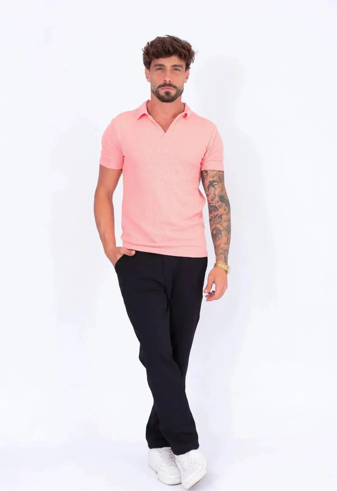 Camisa Polo Italiana Tricot Masculina Salmão – toque macio e textura sofisticada | CW Store