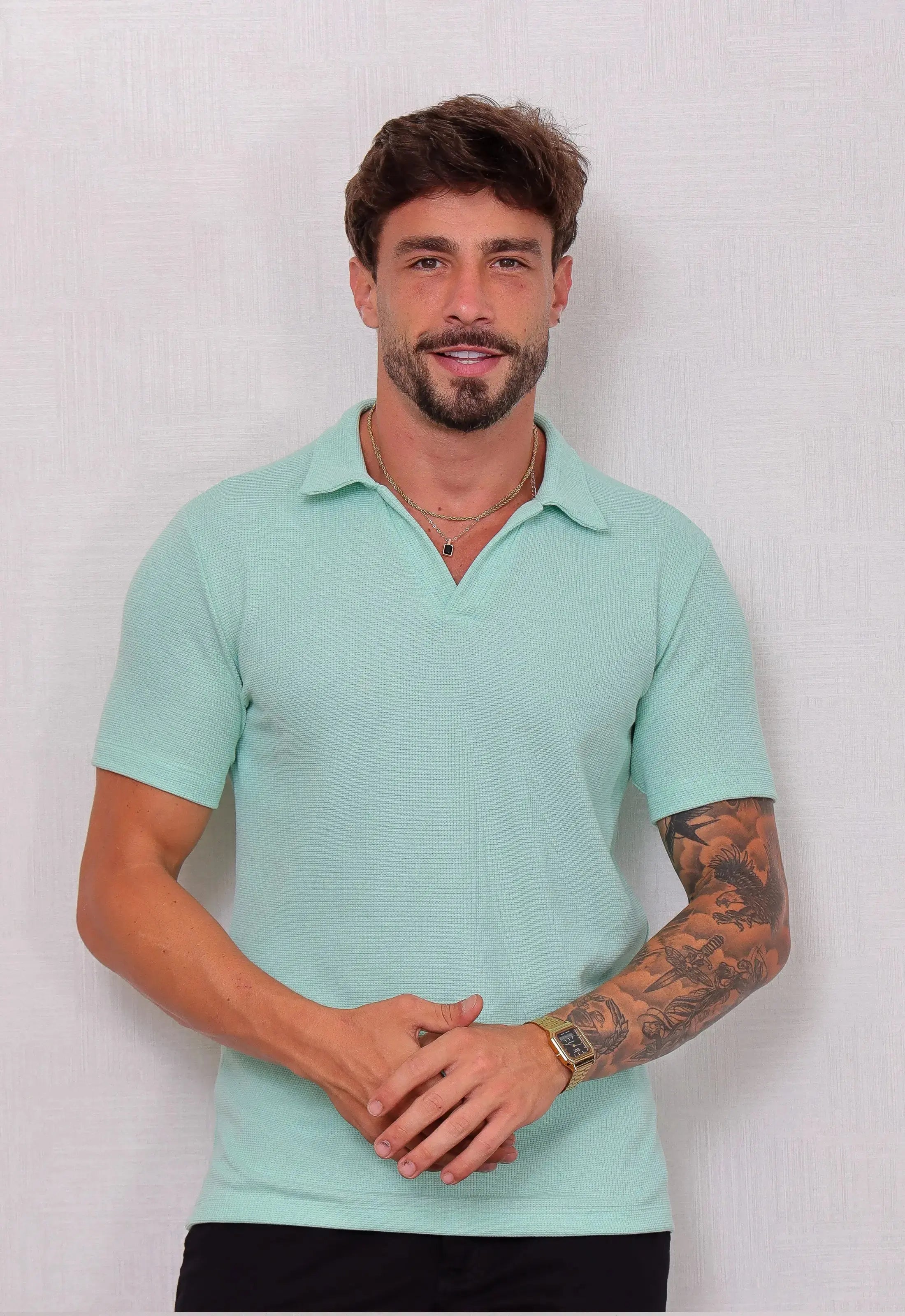Camisa Polo Italiana Tricot Masculina Verde Claro | CW Store