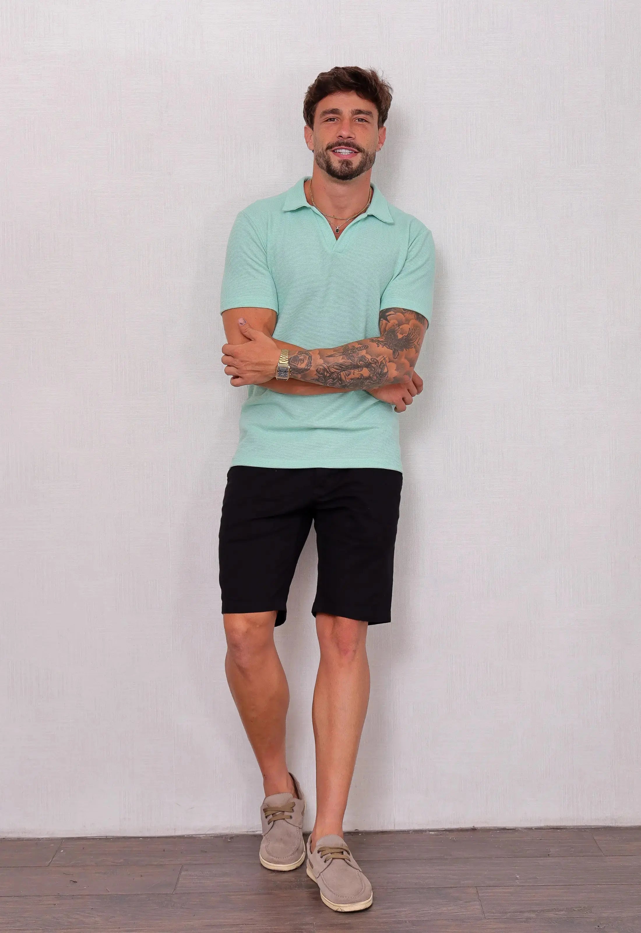 Camisa Polo Italiana Tricot Masculina Verde Claro – design europeu que não amassa com facilidade | CW Store