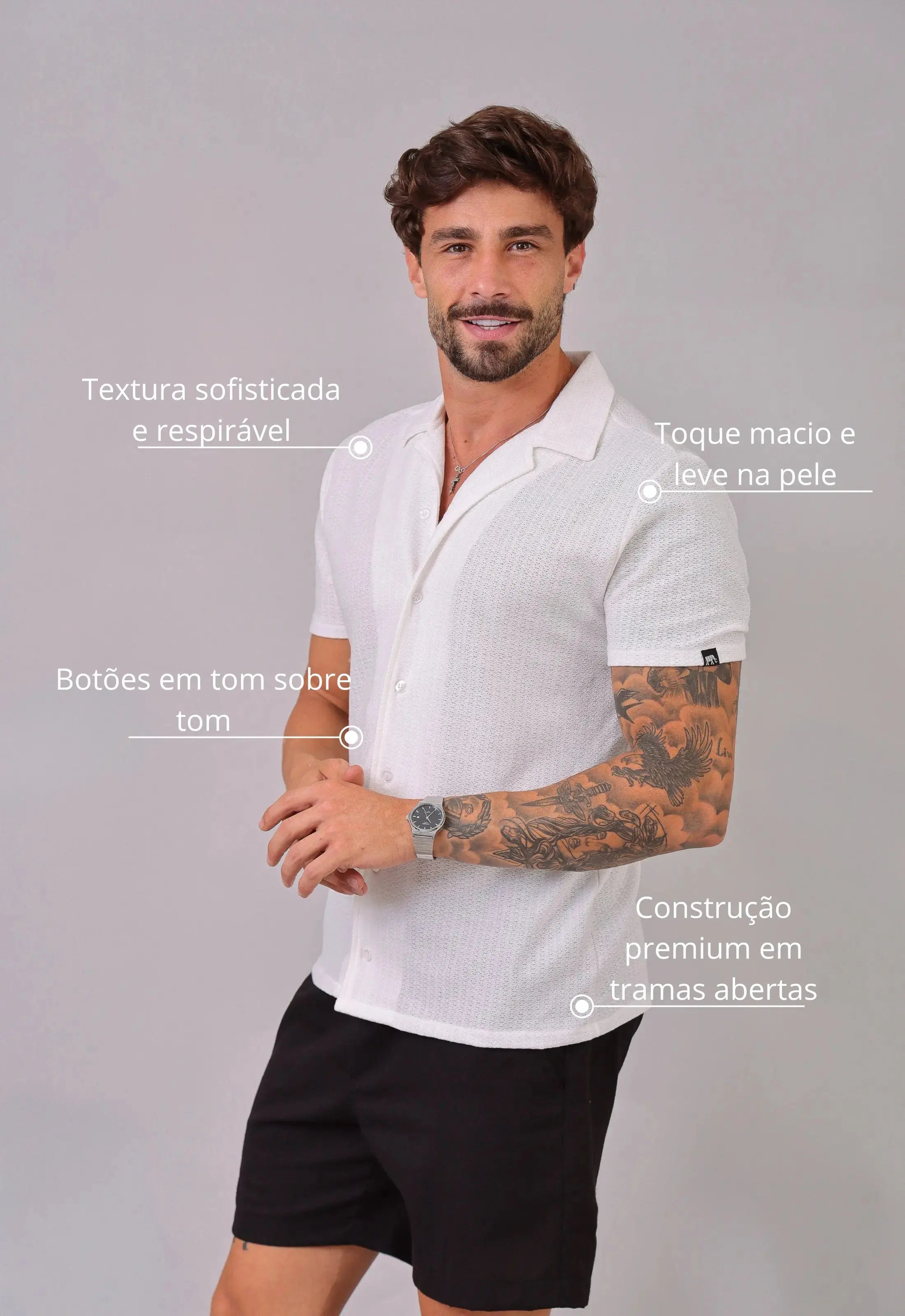 Camisa Masculina Tricot Branca – modelagem slim que valoriza o corpo | CW Store