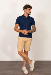 Camiseta Henley Slim Tricot com Elastano Masculina Azul Marinho – caimento slim que valoriza o corpo | CW Store