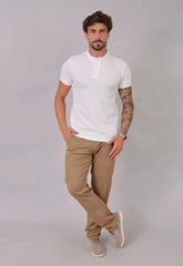 Camiseta Henley Slim Tricot com Elastano Masculina Branca – caimento slim que valoriza o corpo | CW Store
