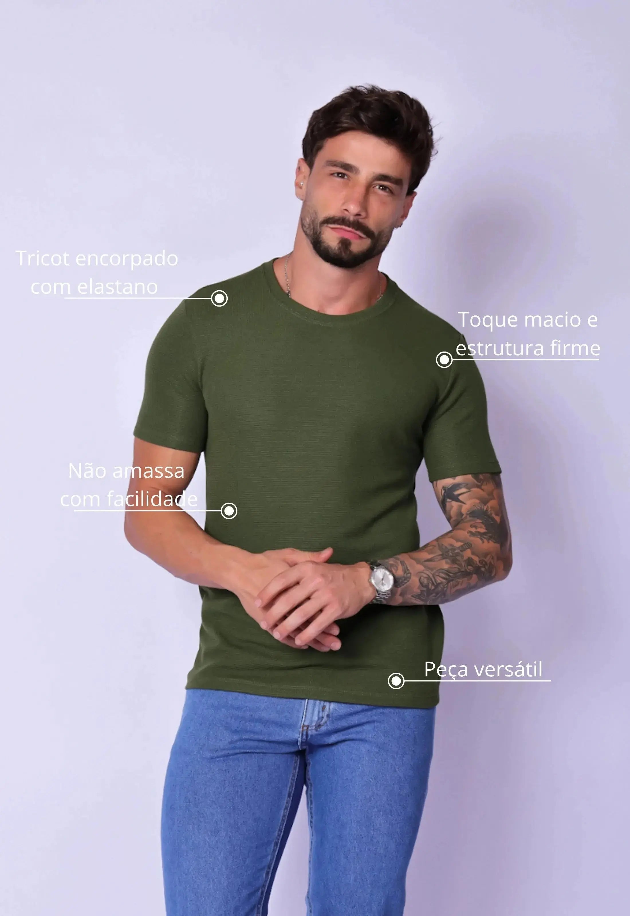 Camiseta Masculina Tricot Verde – tricô premium com elastano | CW Store
