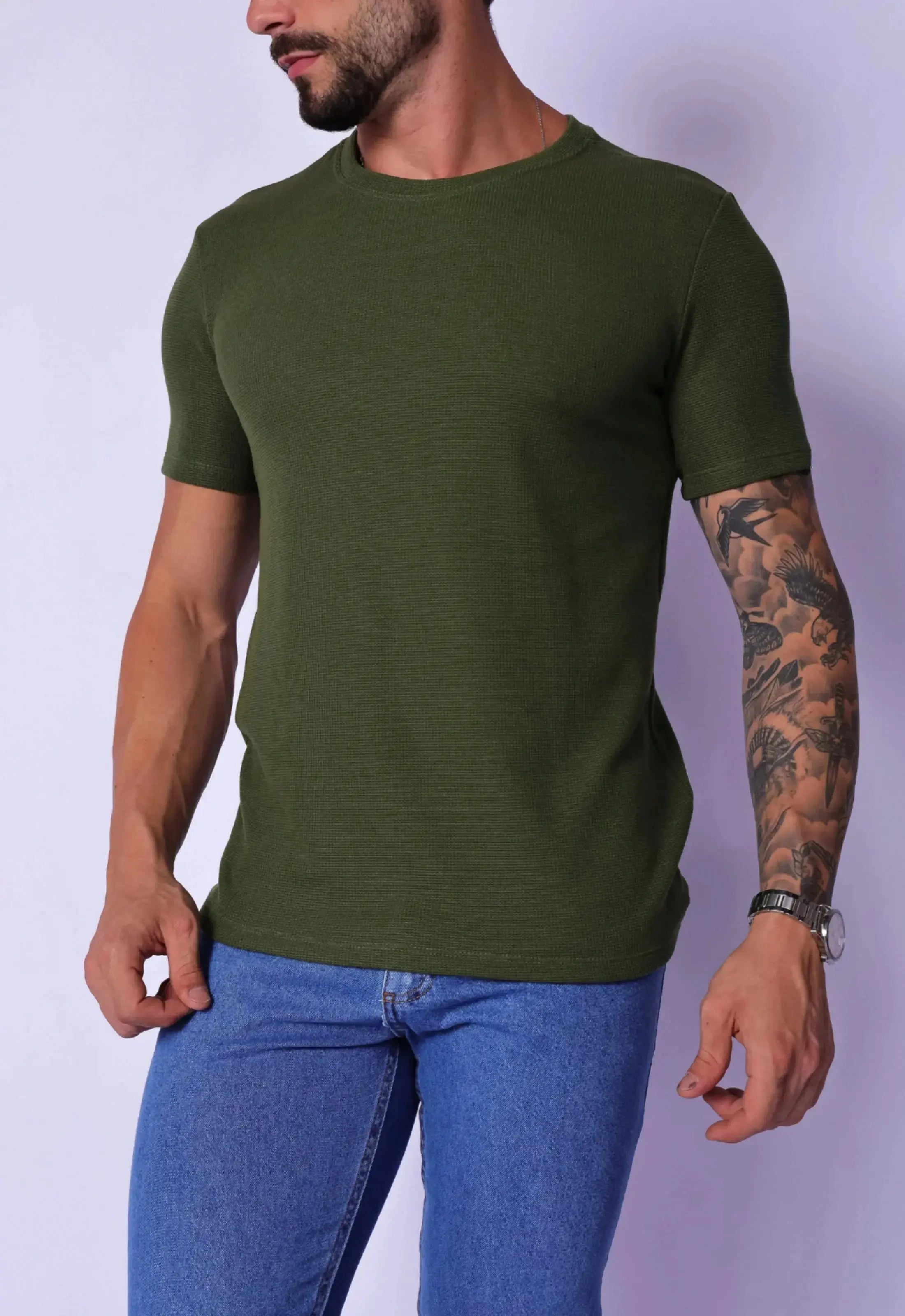 Camiseta Masculina Tricot Verde – textura sofisticada que não amassa | CW Store