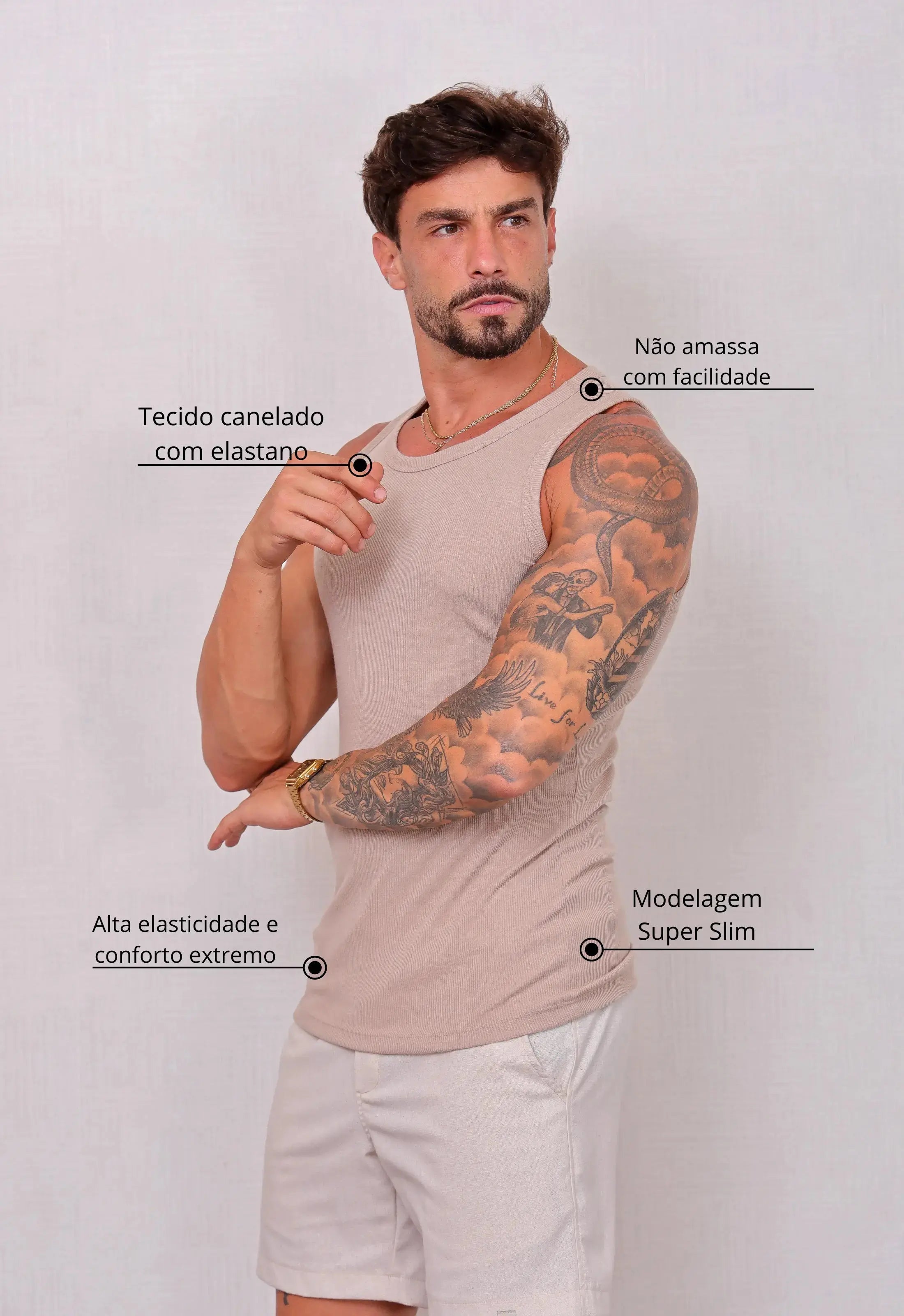 Camiseta Regata Americana Masculina Bege – malha leve e confortável | CW Store