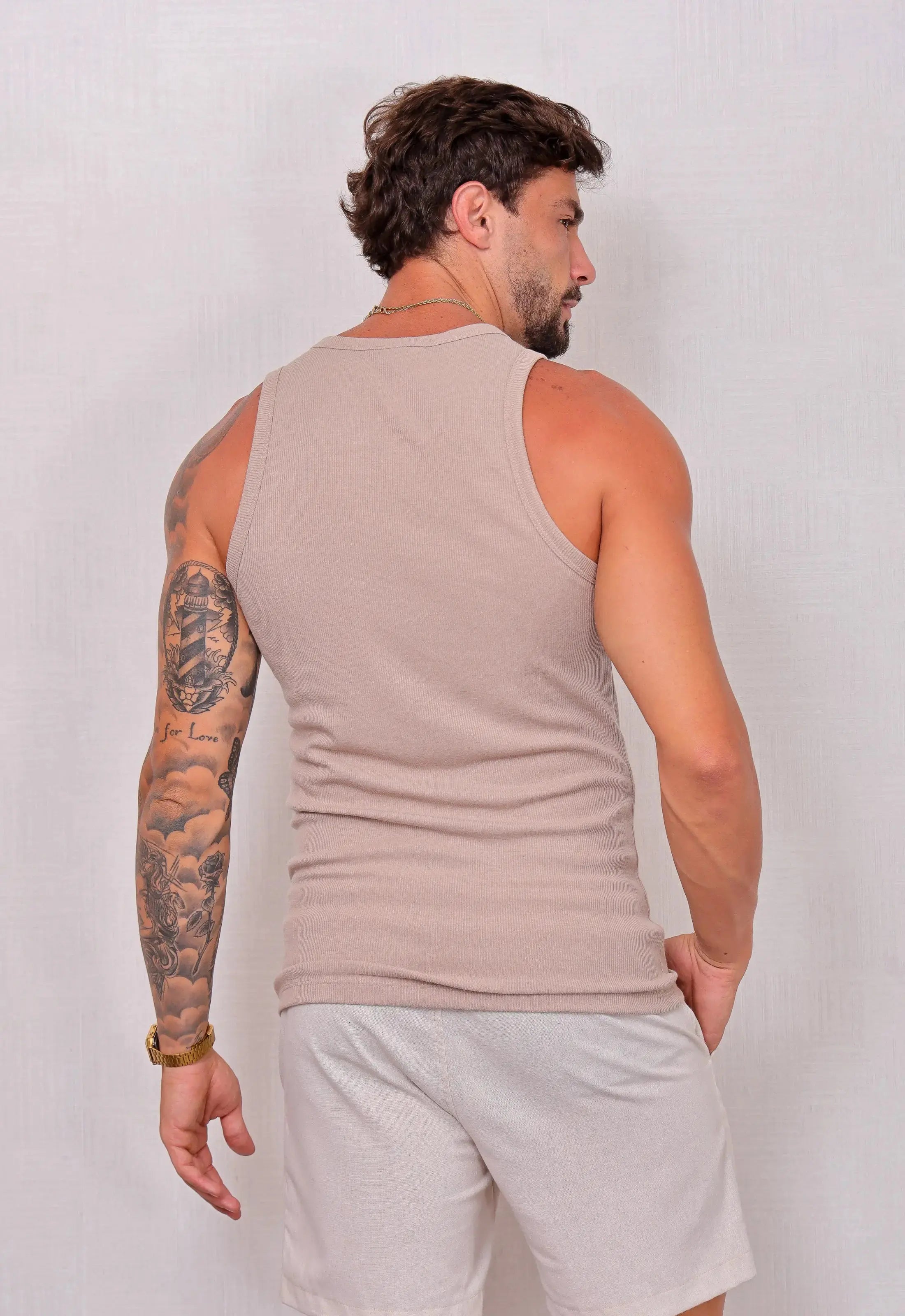 Camiseta Regata Americana Masculina Bege – toque macio e respirável | CW Store