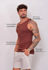 Camiseta Regata Americana Masculina Marrom – malha leve e confortável | CW Store