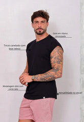 Camiseta Regata Tricot Masculina Preta – malha leve e confortável | CW Store