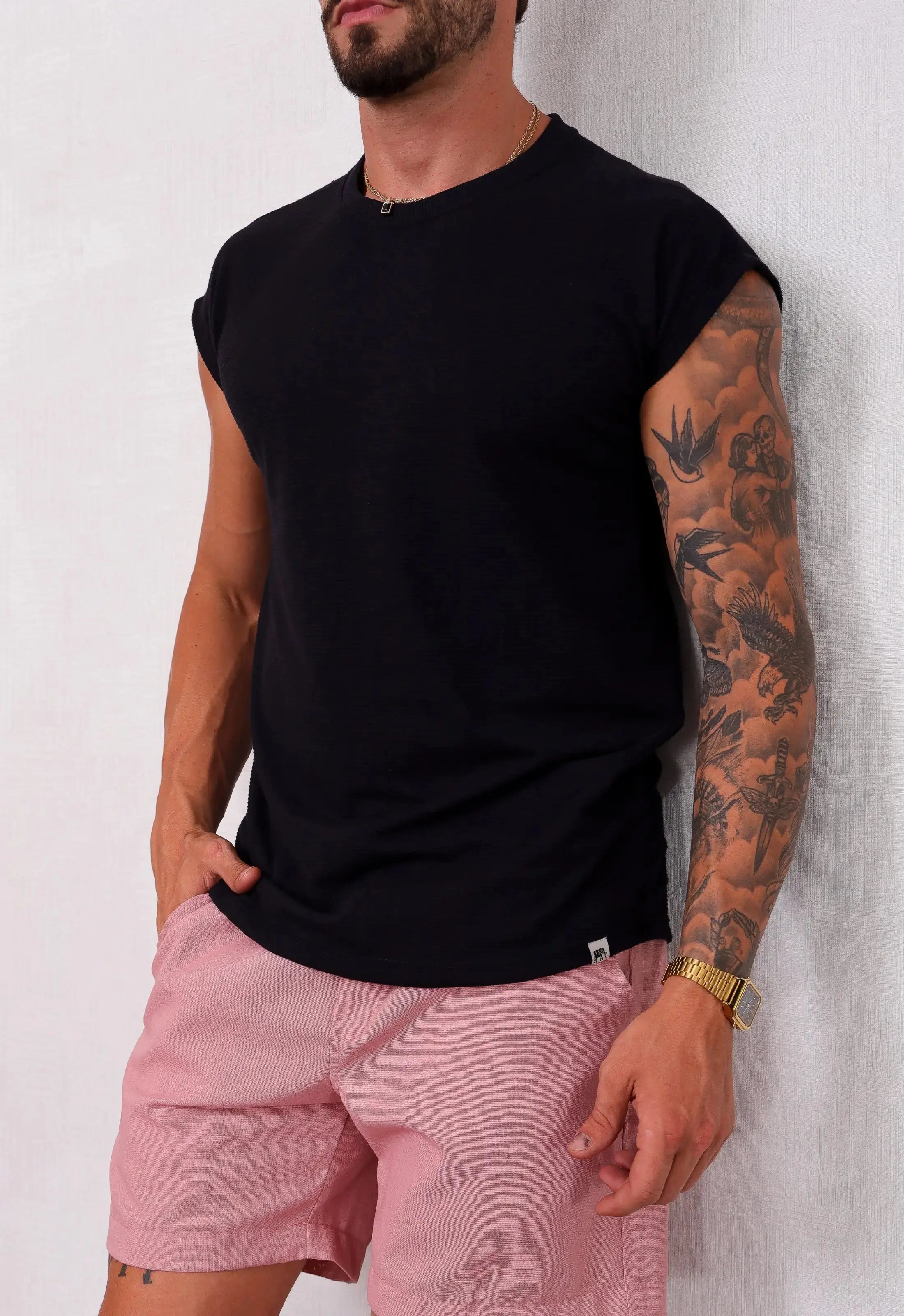 Camiseta Regata Tricot Masculina Preta – caimento slim masculino | CW Store