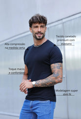 Camiseta Slim Canelada com Elastano Masculina Preto – caimento slim que valoriza o corpo | CW Store