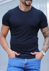 Camiseta Slim Canelada com Elastano Masculina Preto – textura diferenciada | CW Store