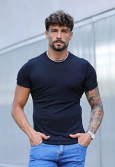 Camiseta Slim Canelada com Elastano Masculina Preto | CW Store