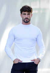 Camiseta Slim Manga Longa Gola Média Masculina Branca | CW Store