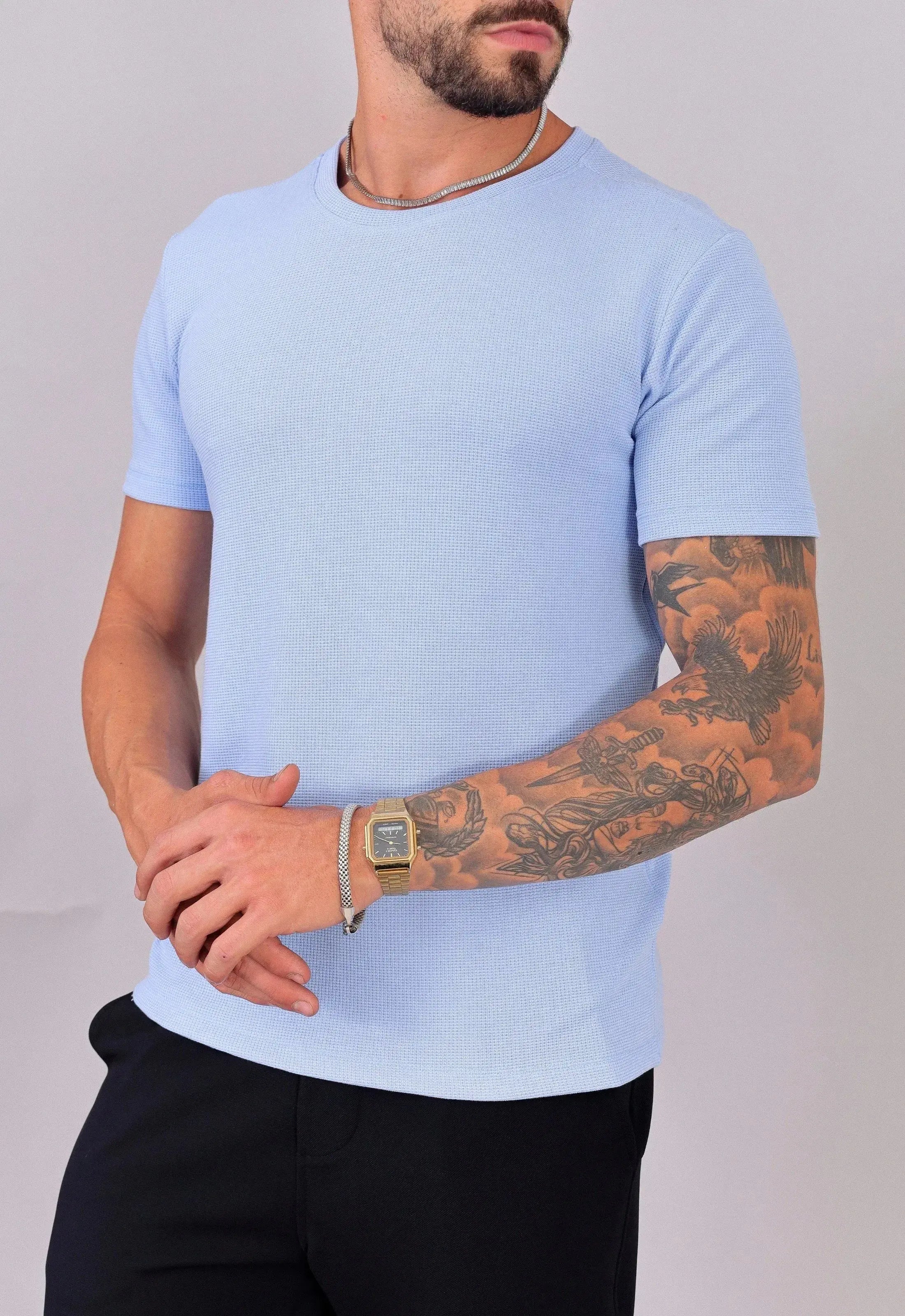 Camiseta Masculina Tricot Azul Claro – conforto e estilo minimalista | CW Store