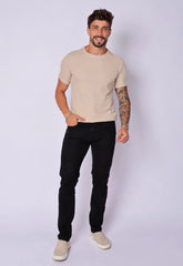 Camiseta Masculina Tricot Bege – textura sofisticada que não amassa | CW Store