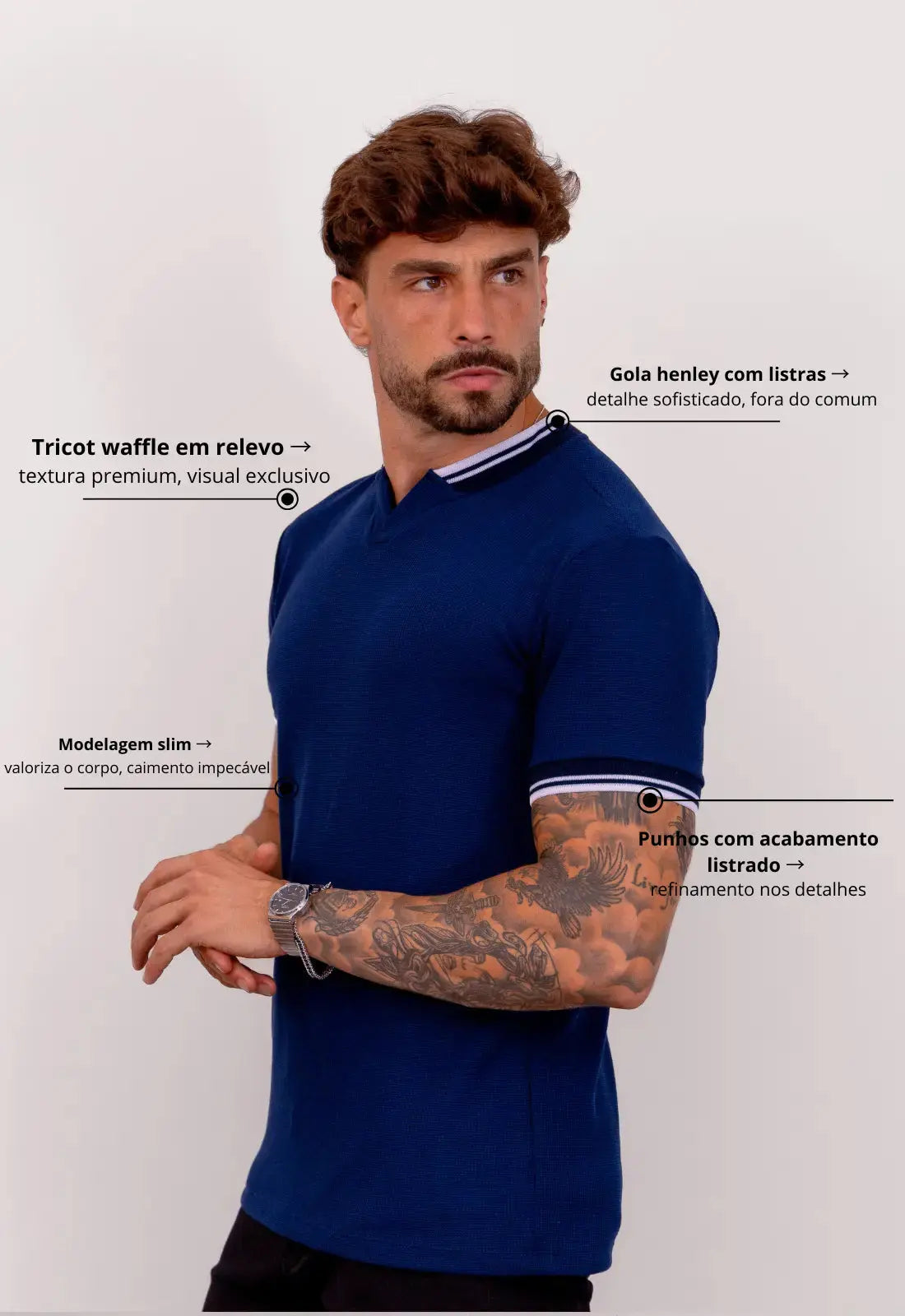 Camiseta Tricot Italiana Masculina Azul Marinho – tricô premium com elastano | CW Store