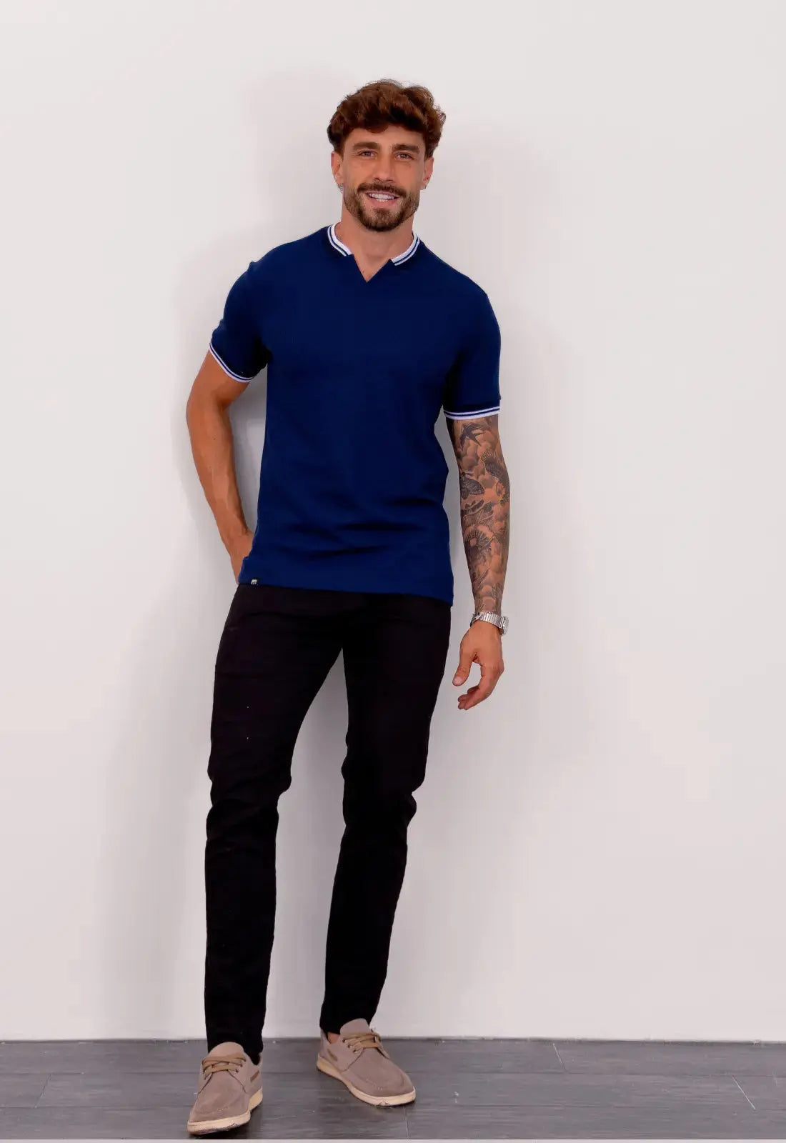 Camiseta Tricot Italiana Masculina Azul Marinho – modelagem que valoriza o corpo | CW Store