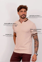 Camiseta Tricot Italiana Masculina Bege – tricô premium com elastano | CW Store