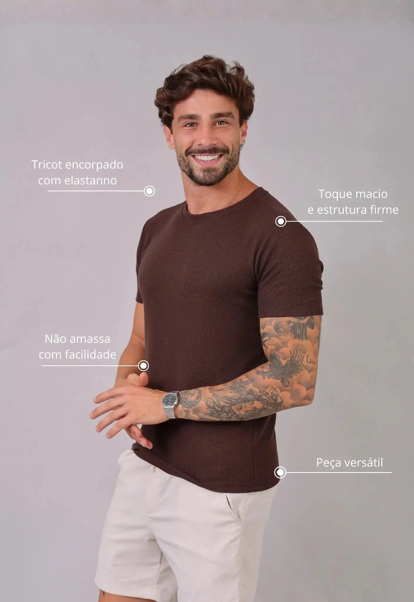 Camiseta Masculina Tricot Marrom Café – tricô premium com elastano | CW Store