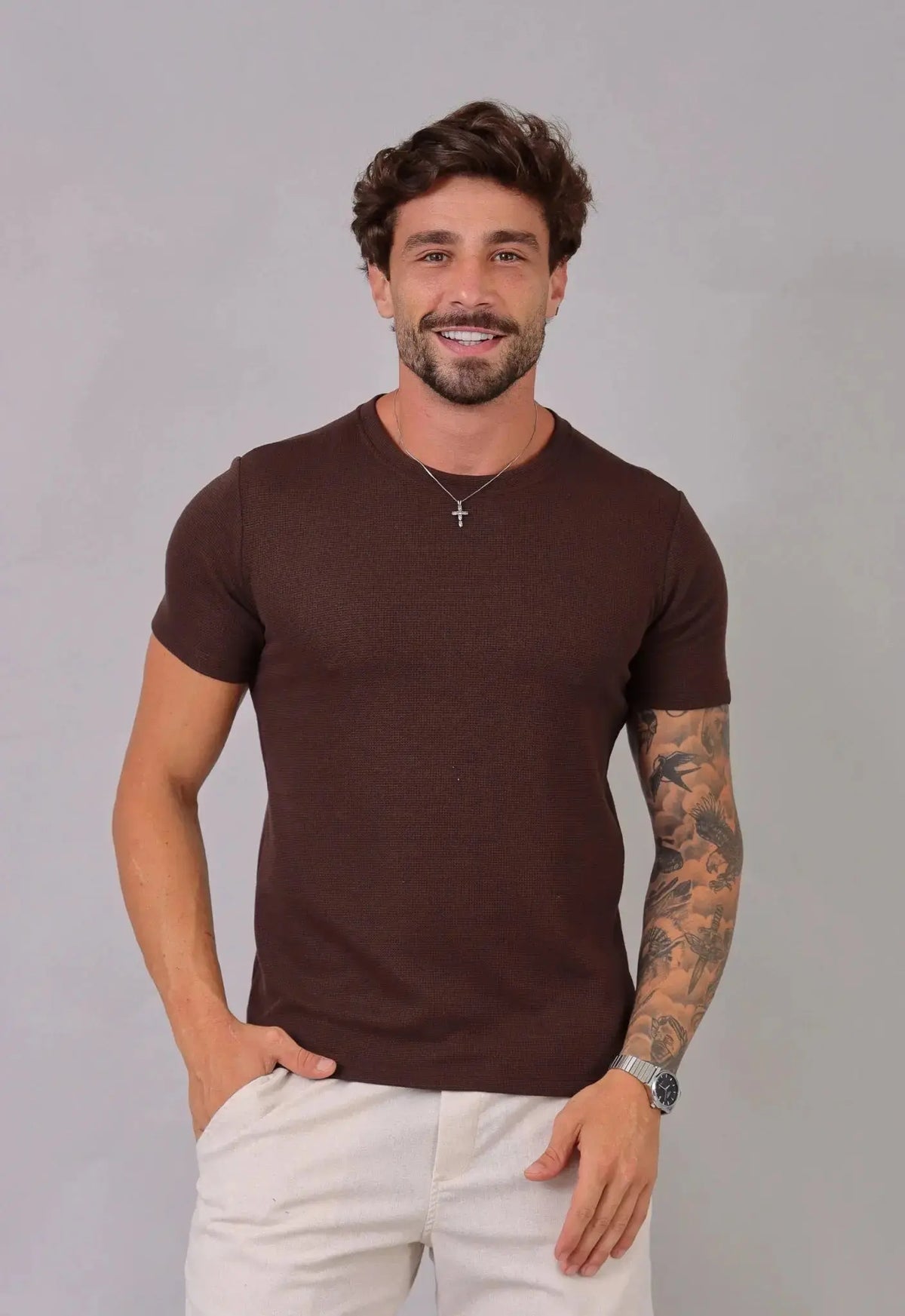 Camiseta Tricot Marrom Café