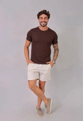 Camiseta Masculina Tricot Marrom Café – textura sofisticada que não amassa | CW Store