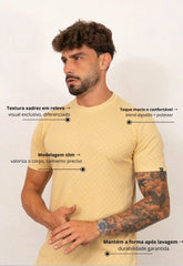 Camiseta Masculina Tricot Xadrez Bege – tricô premium com elastano | CW Store