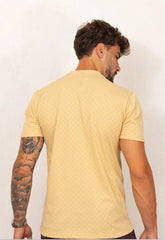 Camiseta Masculina Tricot Xadrez Bege – textura sofisticada que não amassa | CW Store
