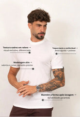 Camiseta Masculina Tricot Xadrez Branca – tricô premium com elastano | CW Store
