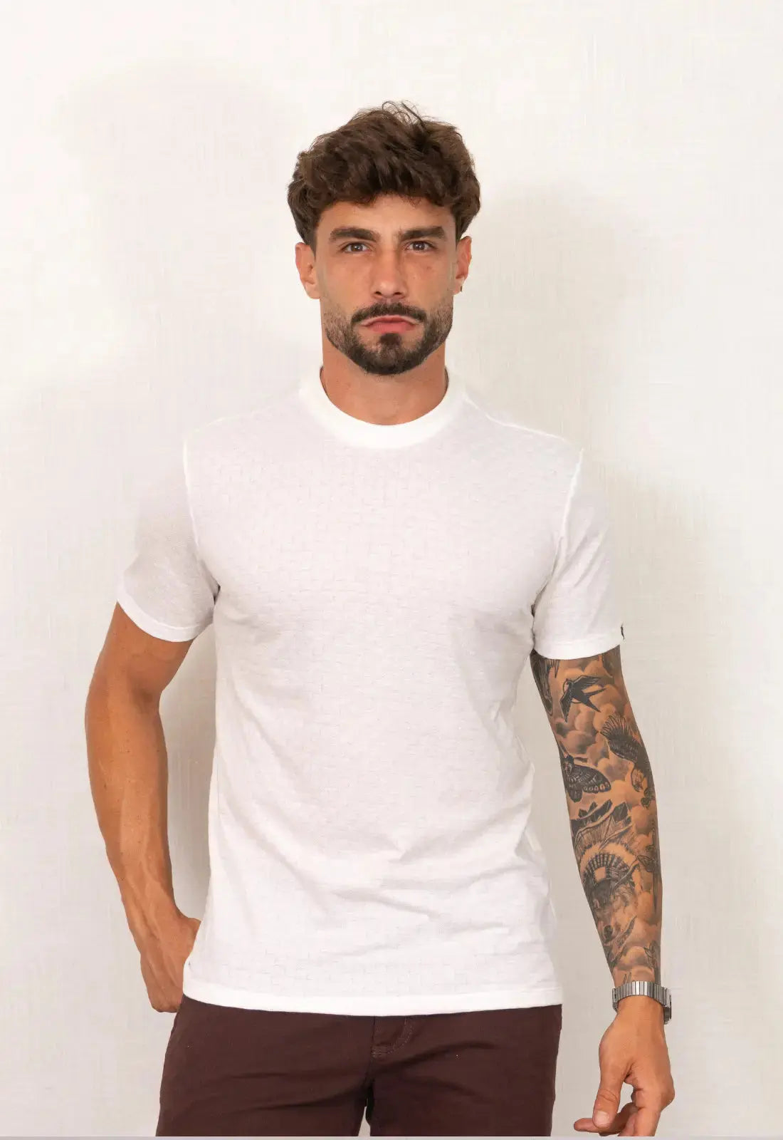 Camiseta Masculina Tricot Xadrez Branca | CW Store