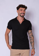 Camisa Polo Italiana Tricot Preta CW STORE