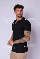Camisa Polo Italiana Tricot Preta CW STORE