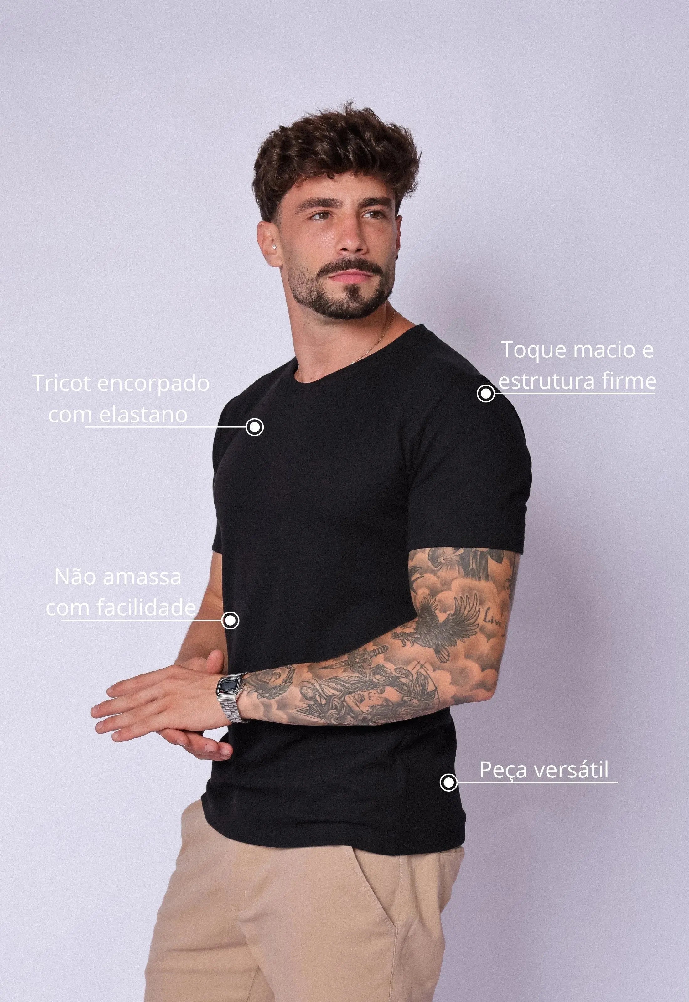 Camiseta Masculina Tricot Preta – tricô premium com elastano | CW Store