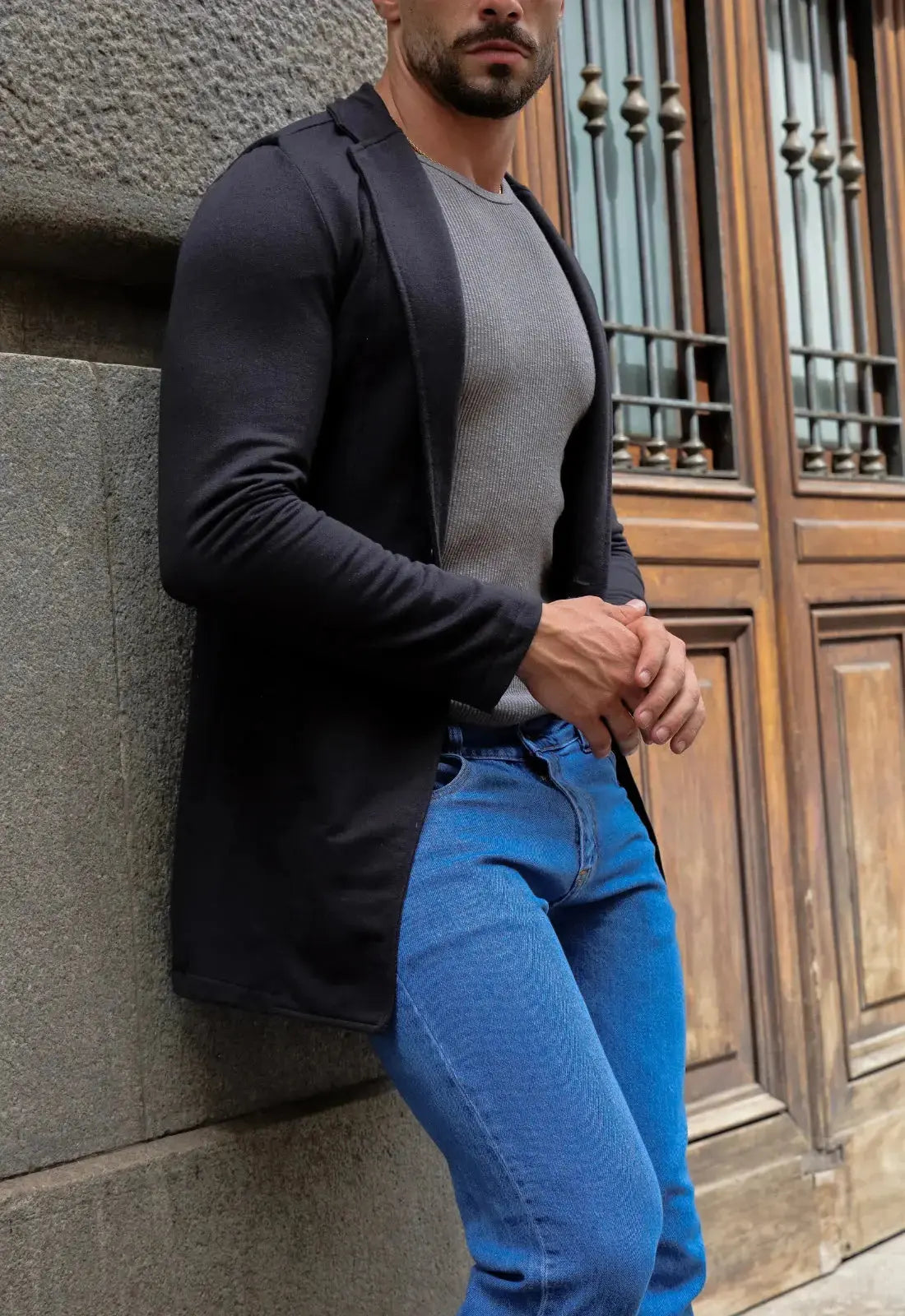 Sobretudo Slim Moletinho Masculino Preto – visual moderno e sofisticado | CW Store